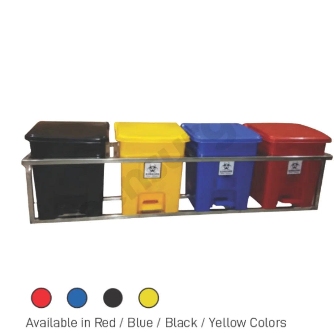 Bio Medical Waste Bins (Foot Operated) With SS Frame (Set of 4 Bins)